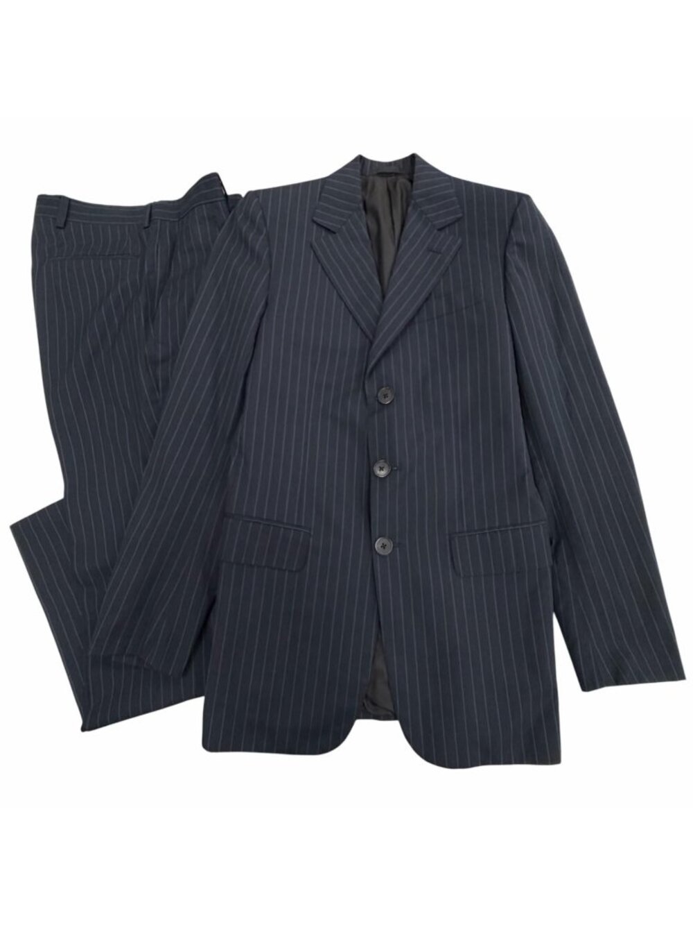 Louis Vuitton Wool 65% Striped 2 Piece Single Suit Set Navy 44